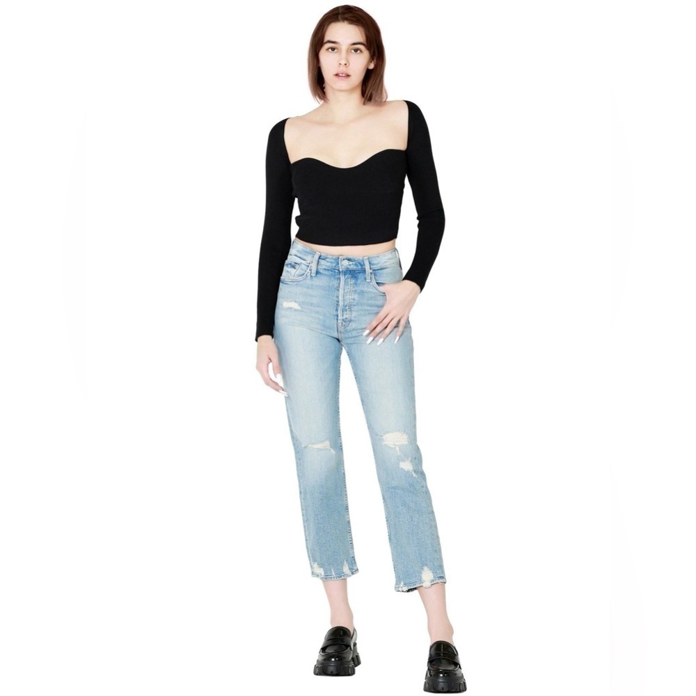 MOTHER Superior The Tomcat High Rise Fray Hem Crop Boyfriend Blue Denim Jeans 24